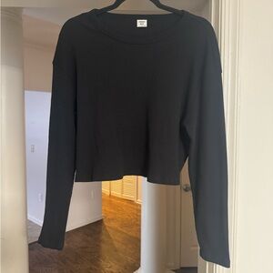 Aritzia Sunday Best Black Waffle Long Sleeve Crop Top